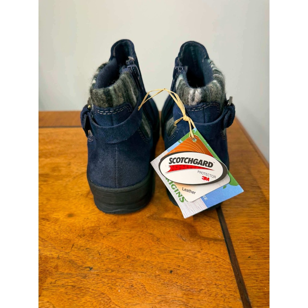 New Earth Origins 8 Tate Navy Blue Suede Wool Ankle Boots Scotchgard Booties - Picture 5 of 8